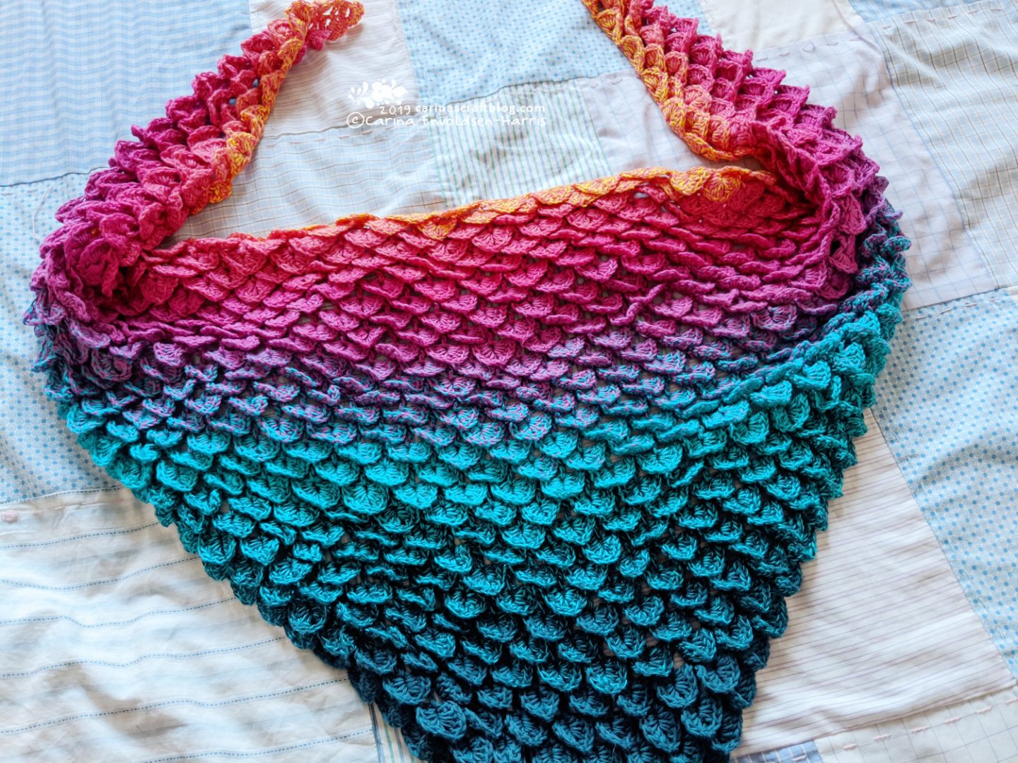 Crochet scarf in a rainbow of colours