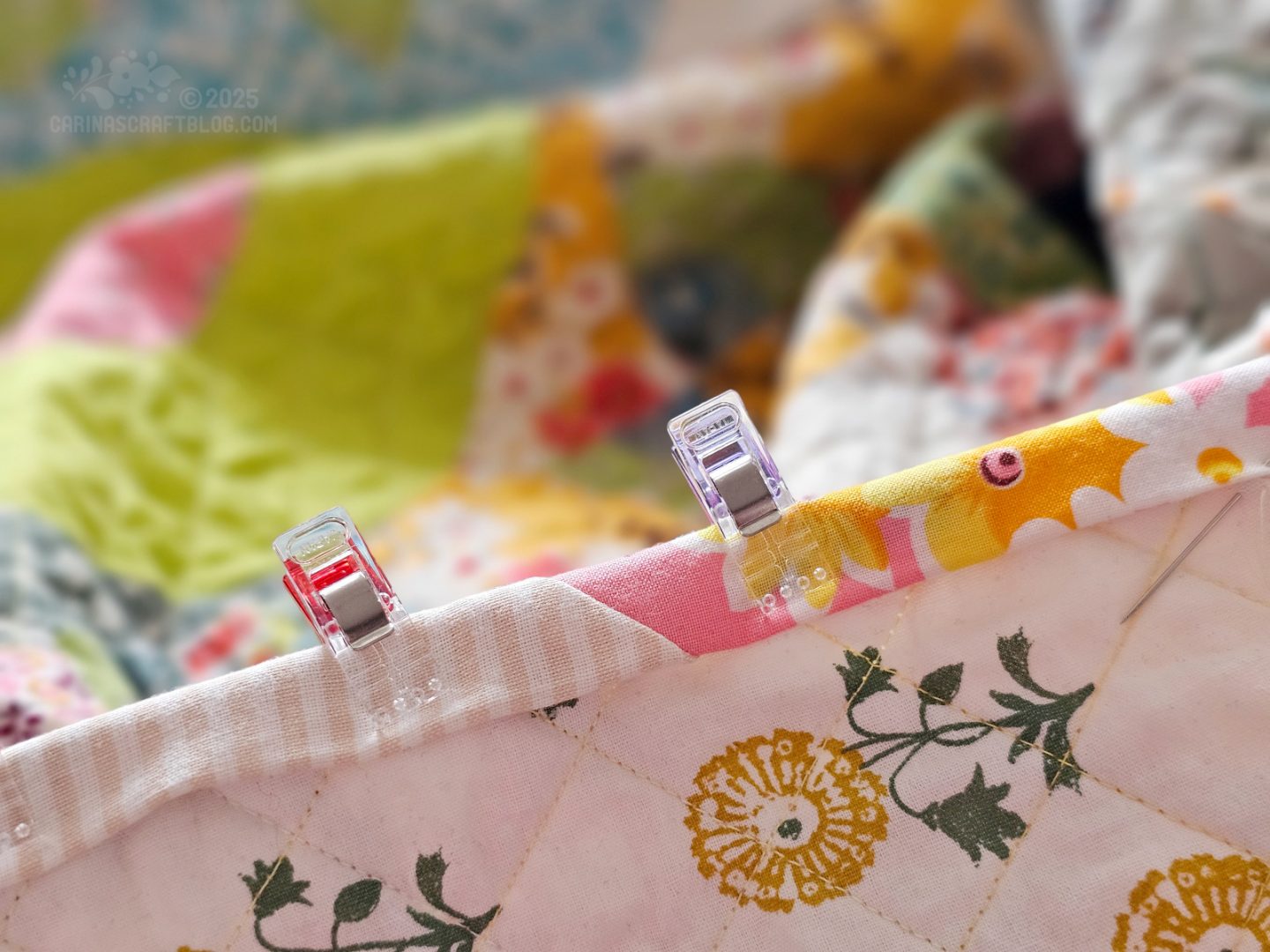 Photo, close up of binding on a quilt.